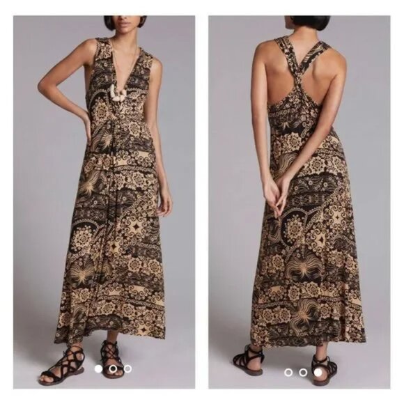 033 By Anthropologie Twist Back Bohemian Brushed Jersey Maxi Dress Size Small - Picture 2 of 12
